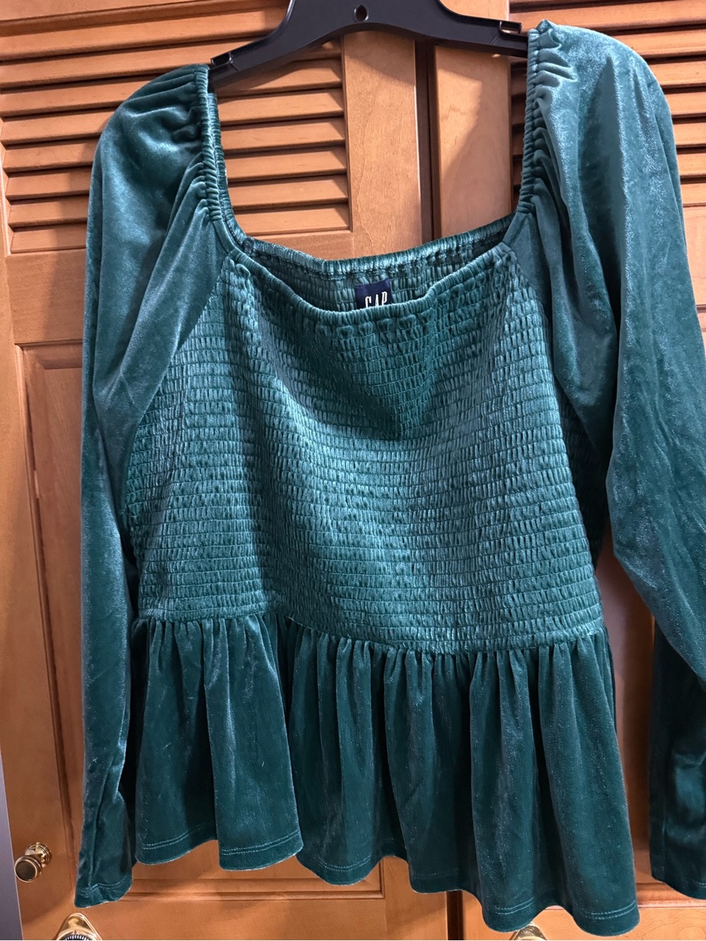 GAP Teal Velvet Smocked Peplum Dress